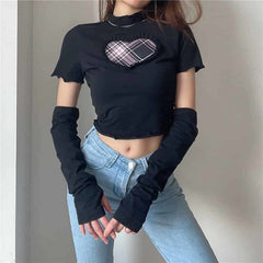 Heart Style Turtle-neck Crop-Top