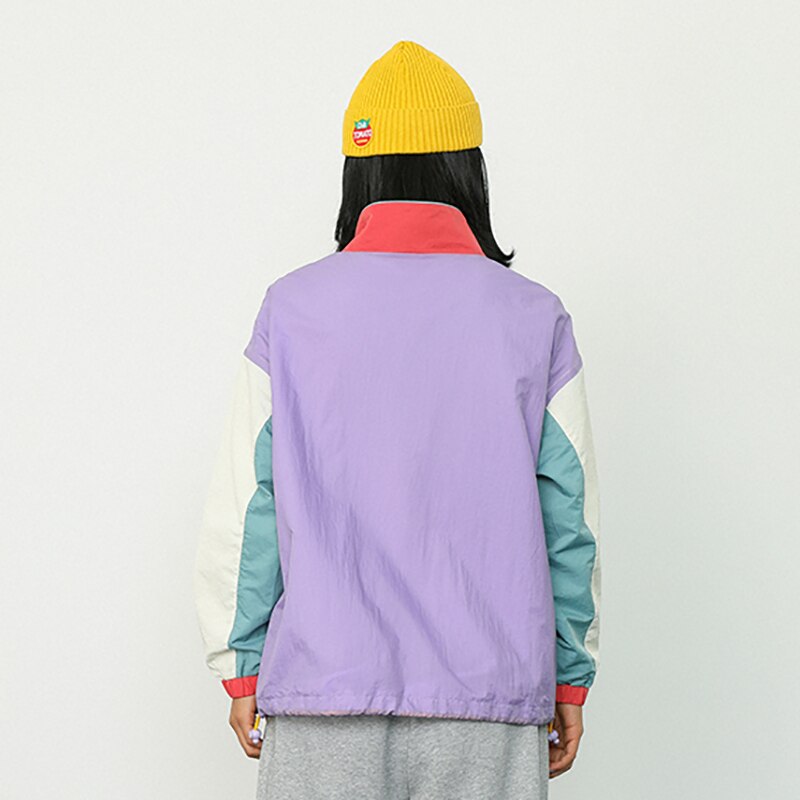 Cartoon Color Block Long Sleeve Patch Coat