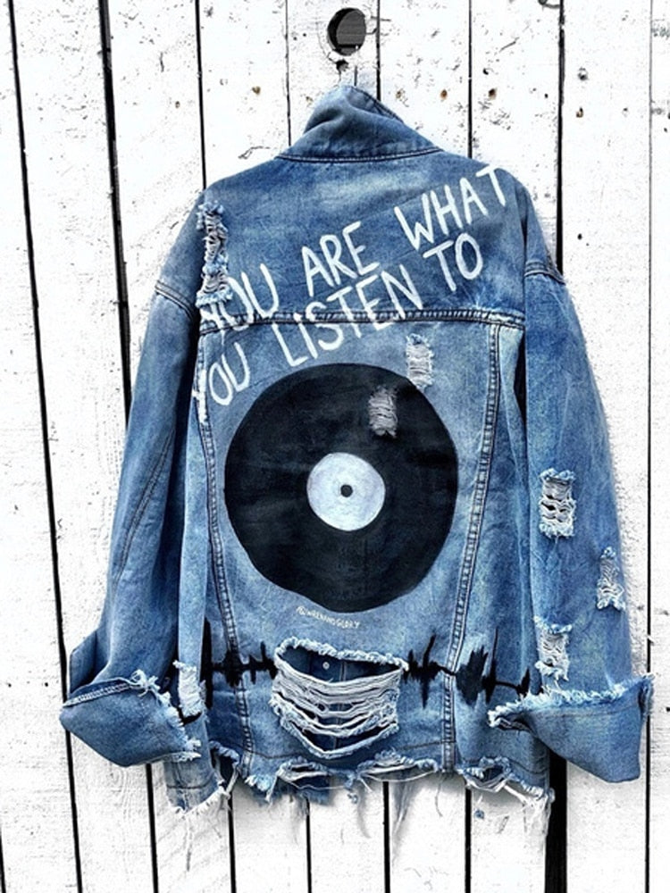 Aesthetic Vinyl Disc Denim Jacket