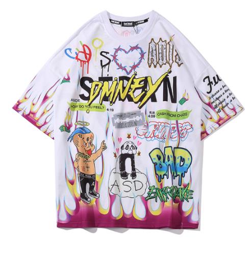 Cartoon Graffiti Print  Hip Hop T-Shirt