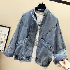 Mandarin Collar Vintage Denim Jacket