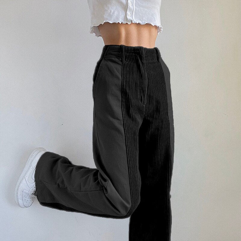 Bicolor High Waist Corduroy Pants