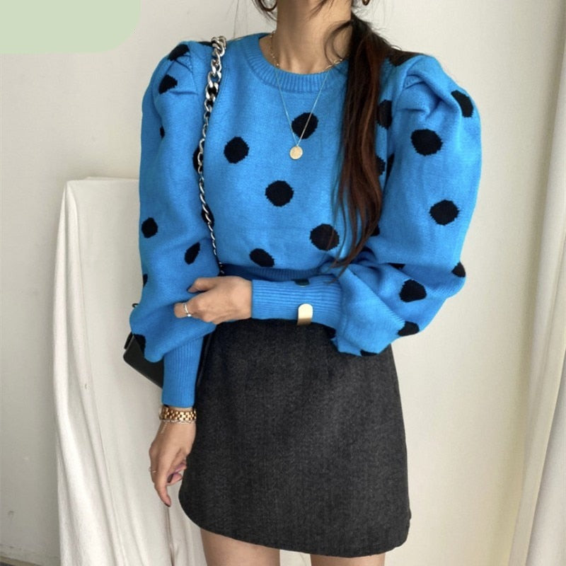 Polka Dot Puff Sleeve Sweater