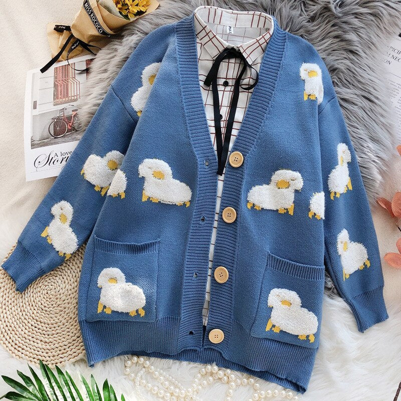 Sheeps Embossed  Knitted Cardigan