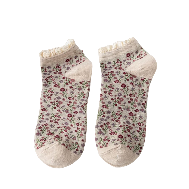 Vintage Lace Floral Cotton Socks