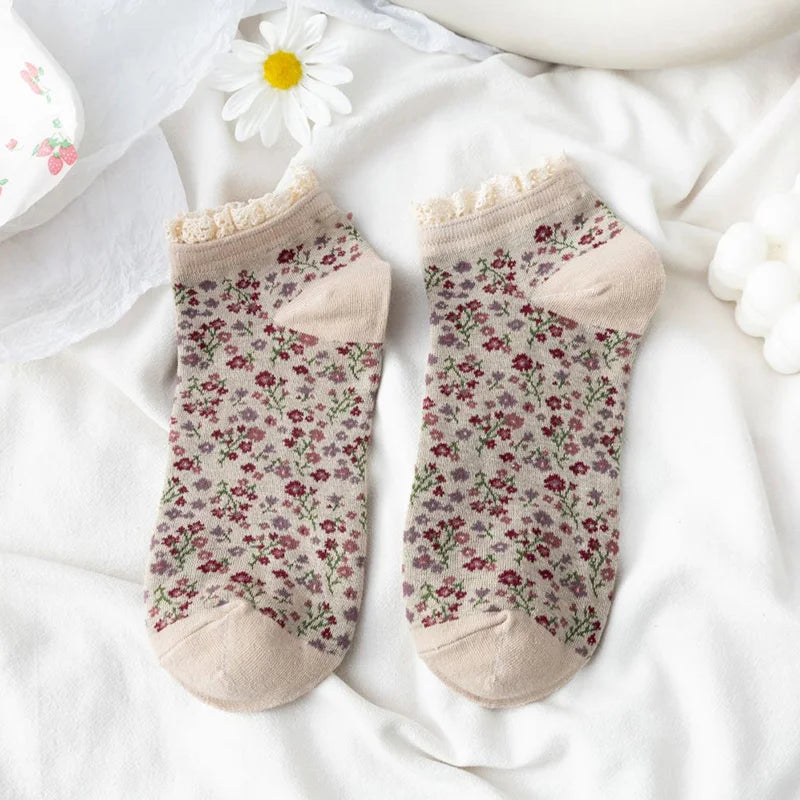 Vintage Lace Floral Cotton Socks