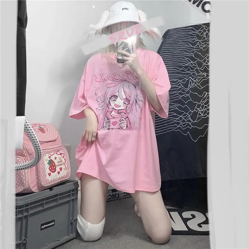 Cute Pink Anime Oversize T-Shirt