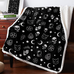 Black Witch Skull Moon Fleece Blankets
