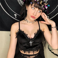 Gothic Dark Sexy Velvet Crop Top