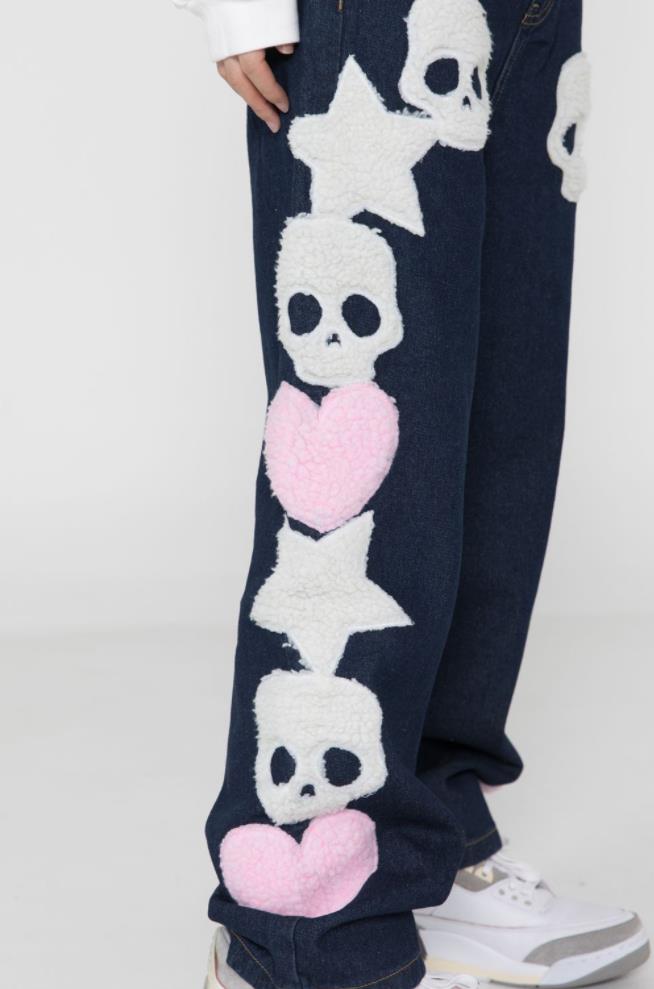 Skull Embroidery Straight Pants