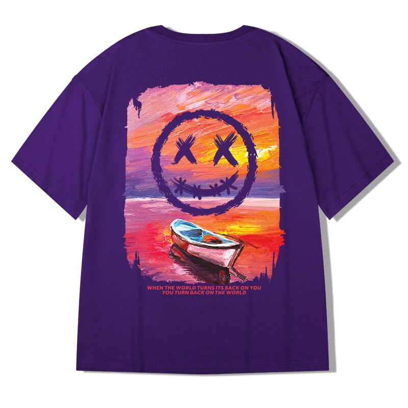 Cartoon Landscape Smile Oversized T-Shirt