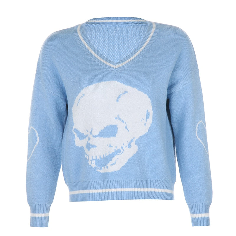 White Skull Pattern Oversize Sweater