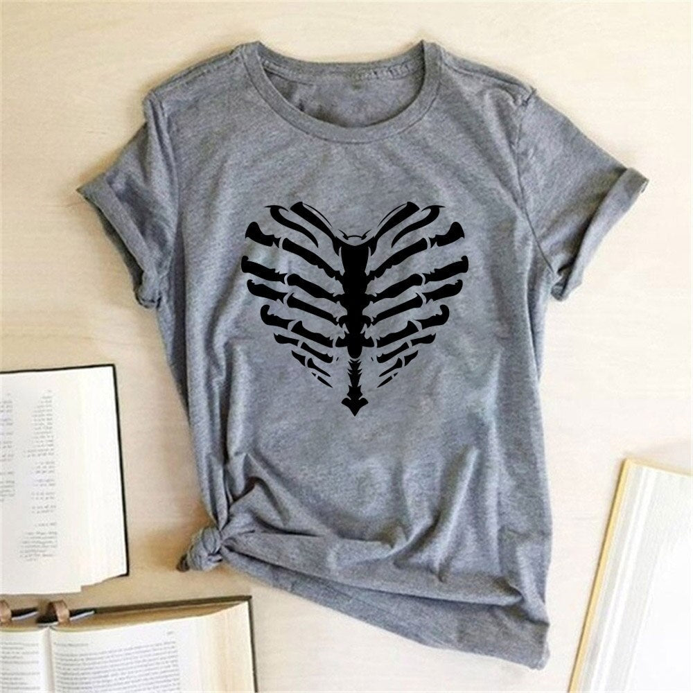 Skeleton Heart Printed T-shirt