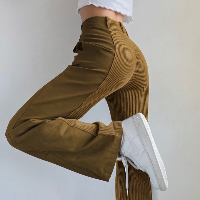 Bicolor High Waist Corduroy Pants