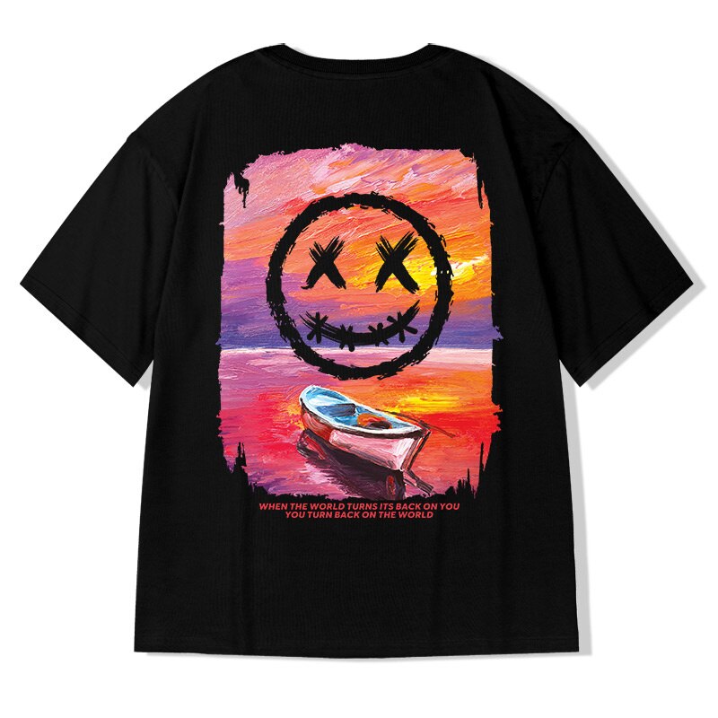 Cartoon Landscape Smile Oversized T-Shirt