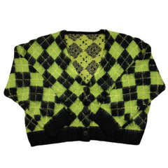 Chess Pattern Square Knitted Cardigan Sweater