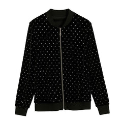 Black Velvet White Dots Zipper Jacket