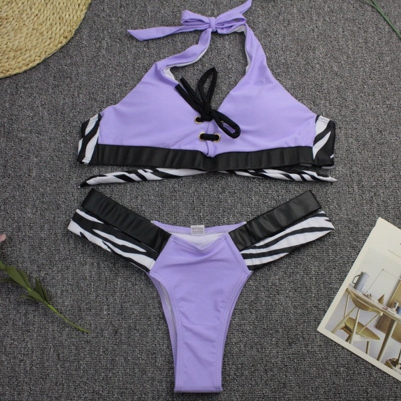 Silk Lace-Up Backless Bikini