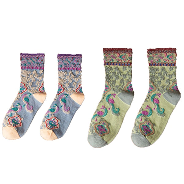 Embroidery Ethnic Flowers Socks