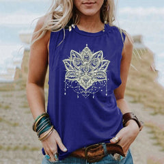 Mandala Lotus Flower Loose Sleeveless T-Shirt