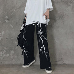 Lightning Printed Dark Baggy Pants