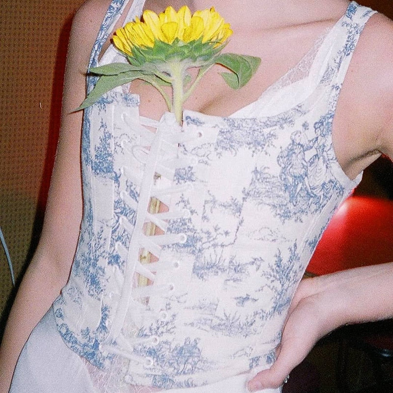 Vintage  Floral U-Neck Corset