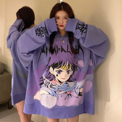 Japanese Cute Girl Cartoon Oversized Hoodie