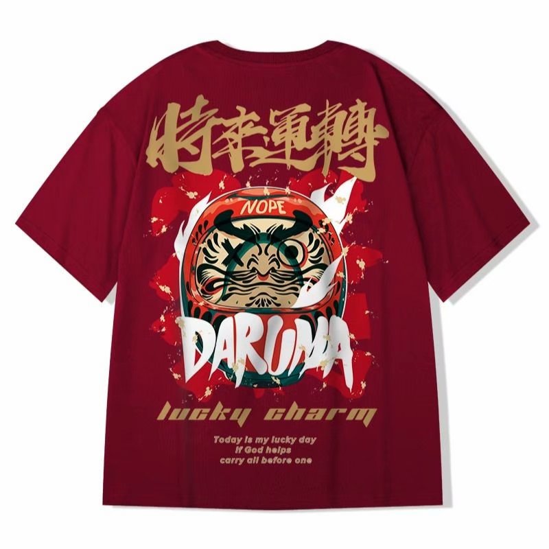 Chinese Style Lucky Daruma Oversized T-Shirts