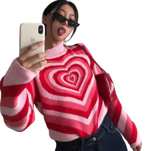 Striped Heart Pink Knitted Sweater