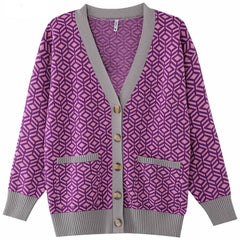 Diamond Pattern Loose Knit Cardigan