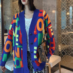 Colorful Letter Knitted Oversize Cardigan