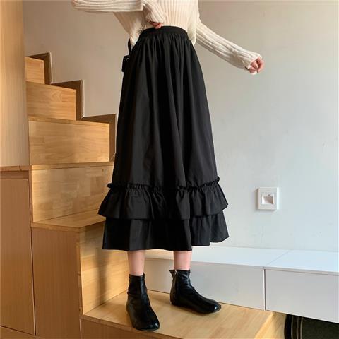 Korean Style Dark Gothic Ruffle Skirt