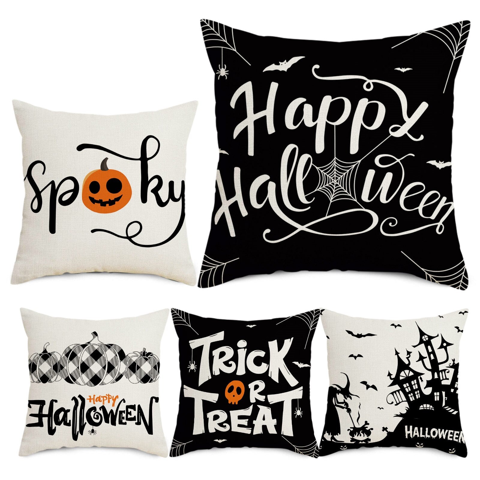 Happy Halloween Cushion Cover Linen Pumpkin