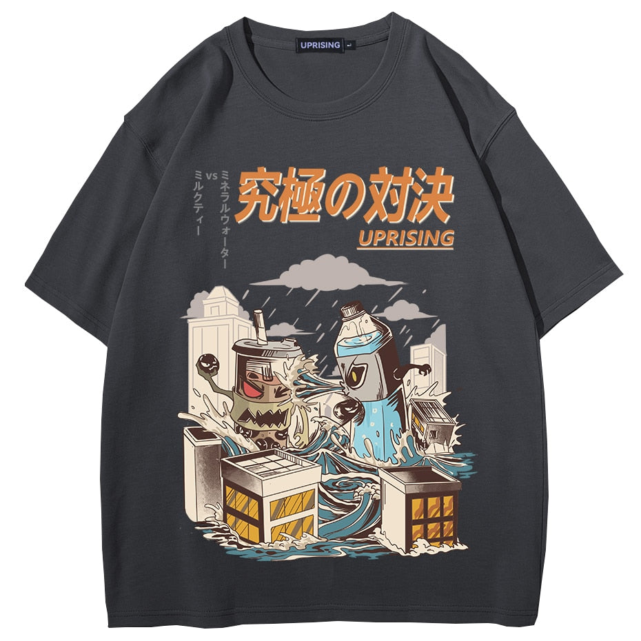 Harajuku Monsters In Town Japanese Kanji Loose T-Shirt