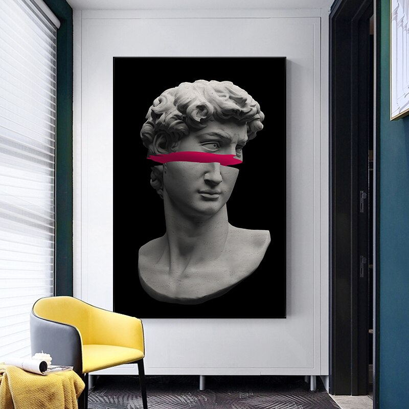 Black Background Vaporwave Sculpture of David Canvas