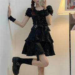 Dark Aesthetic Gothic Dress Puff Sleeve Dress