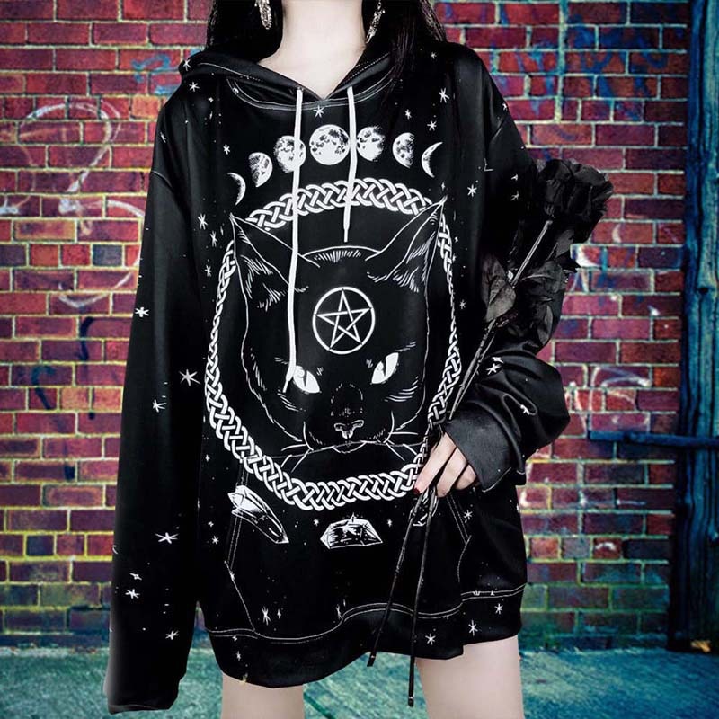 Gothic Black Cat Astral Hoodies