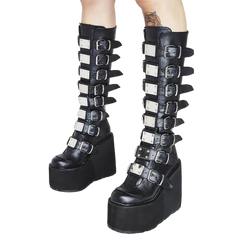 High Platform Metal Buckle Wedges Gothic Boots