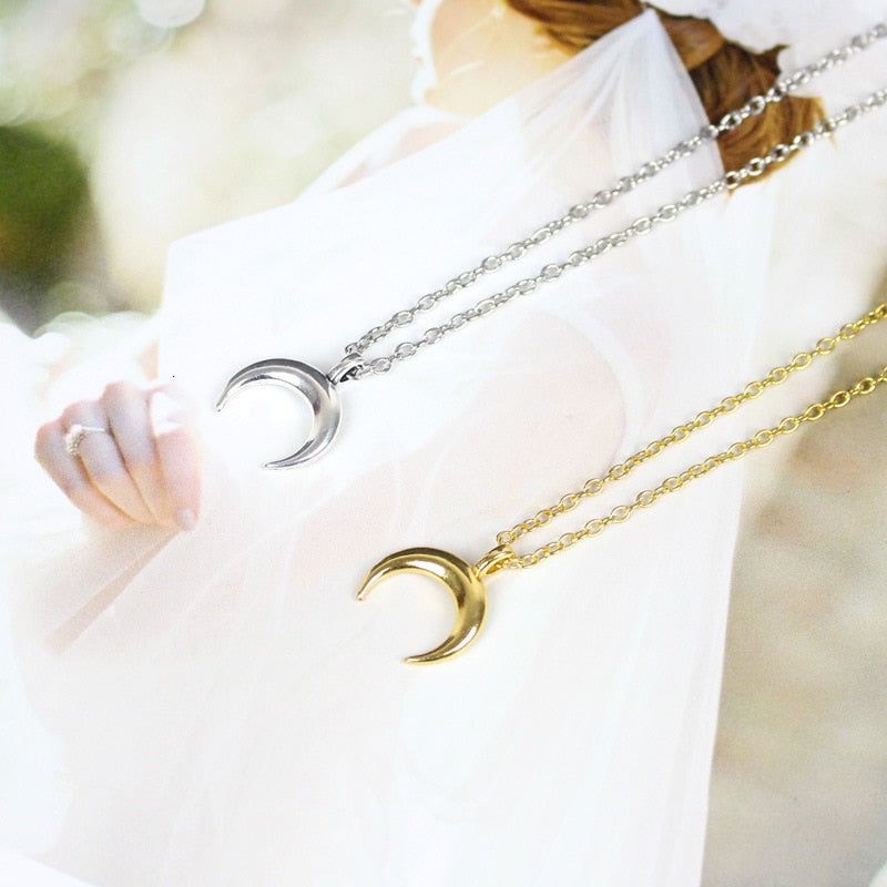 Metallic Crescent Moon Necklace