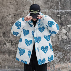 Heart Graphic Fashion Collar Parka Coat