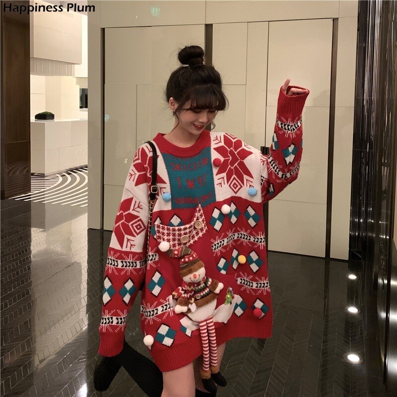 Snowman Christmas Long Thick Plus Oversize Sweater