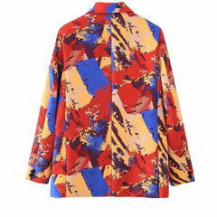 Multicolored Loose Double Breasted Blazer With Pockets