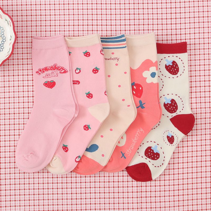 Cute Pink Strawberry Socks