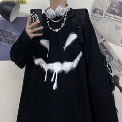 Anime and Happy Face Print Oversized Sweatshirt