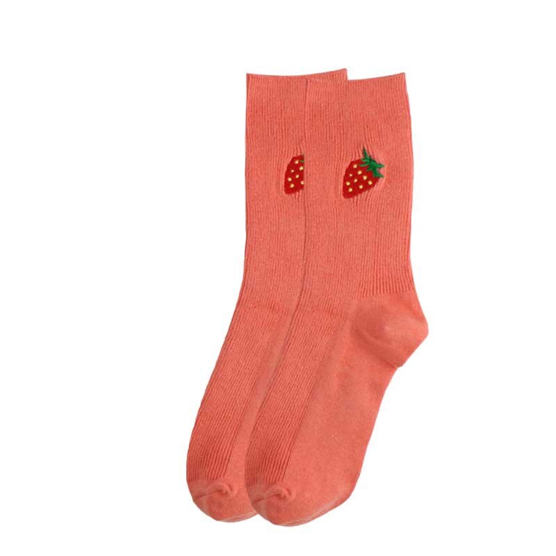 Solid Color Embroider Fruits Socks