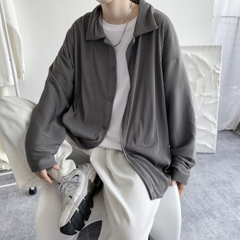 Korean Loose Long Sleeve Pleated Shirts