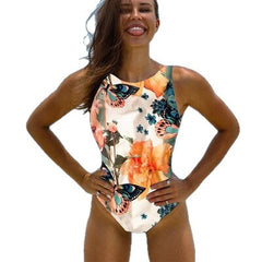 Halter Floral Print One Piece Fullcolor Swimsuit