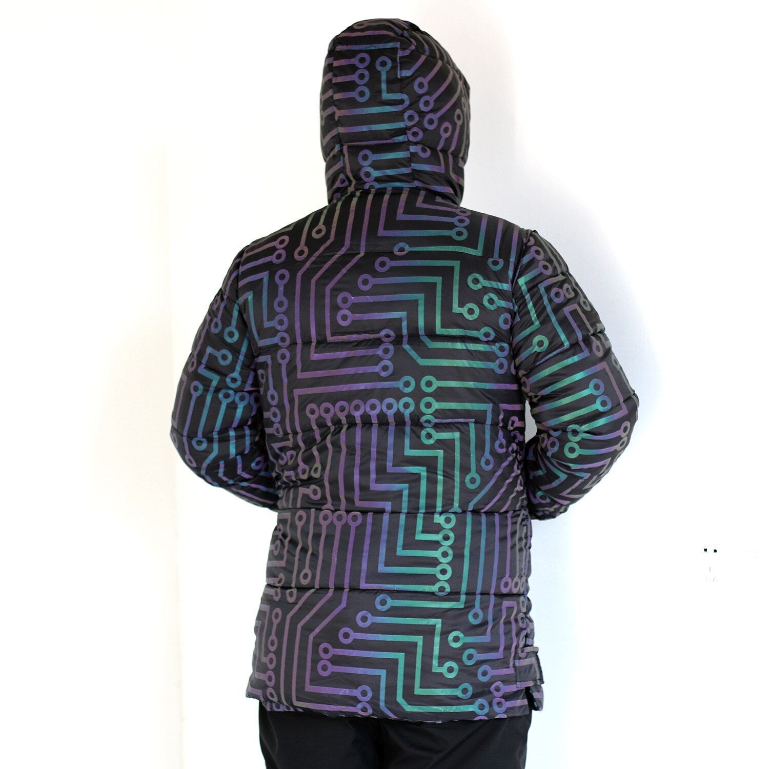 Rainbow Reflective Circuit Print Long Coat