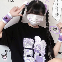 Black Harajuku Kawaii Print T-Shirt