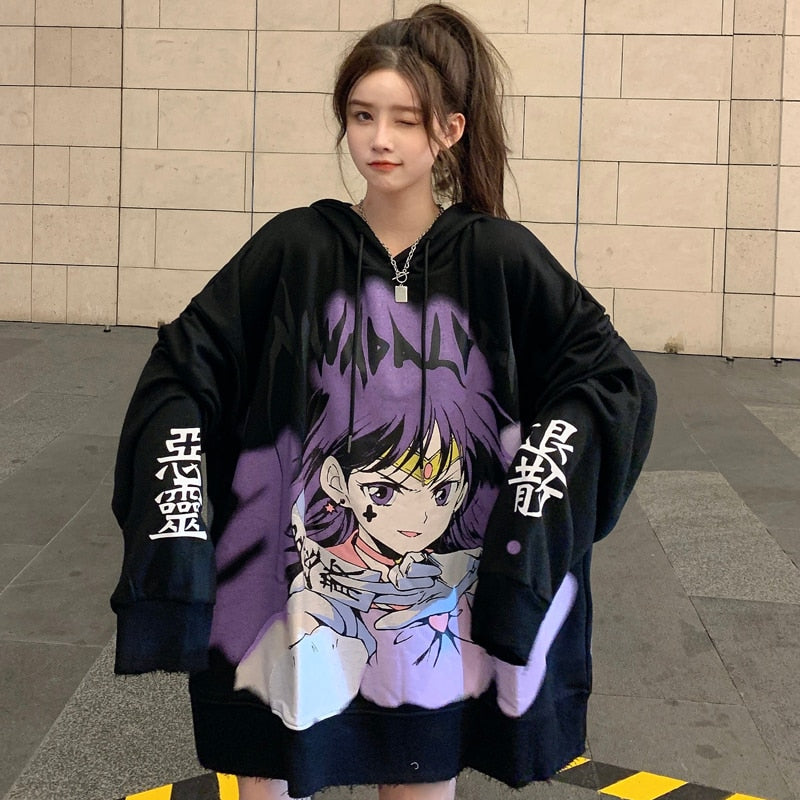 Japanese Cute Girl Cartoon Oversized Hoodie